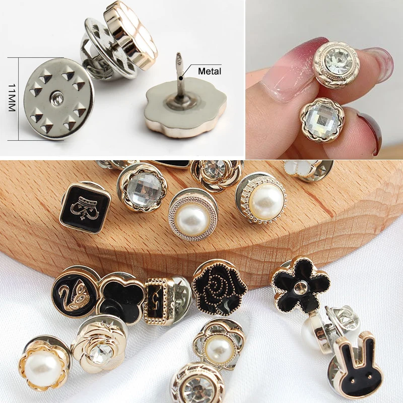 Pearl Rhinestone Button Brooch, 10pcs Set for Sewing