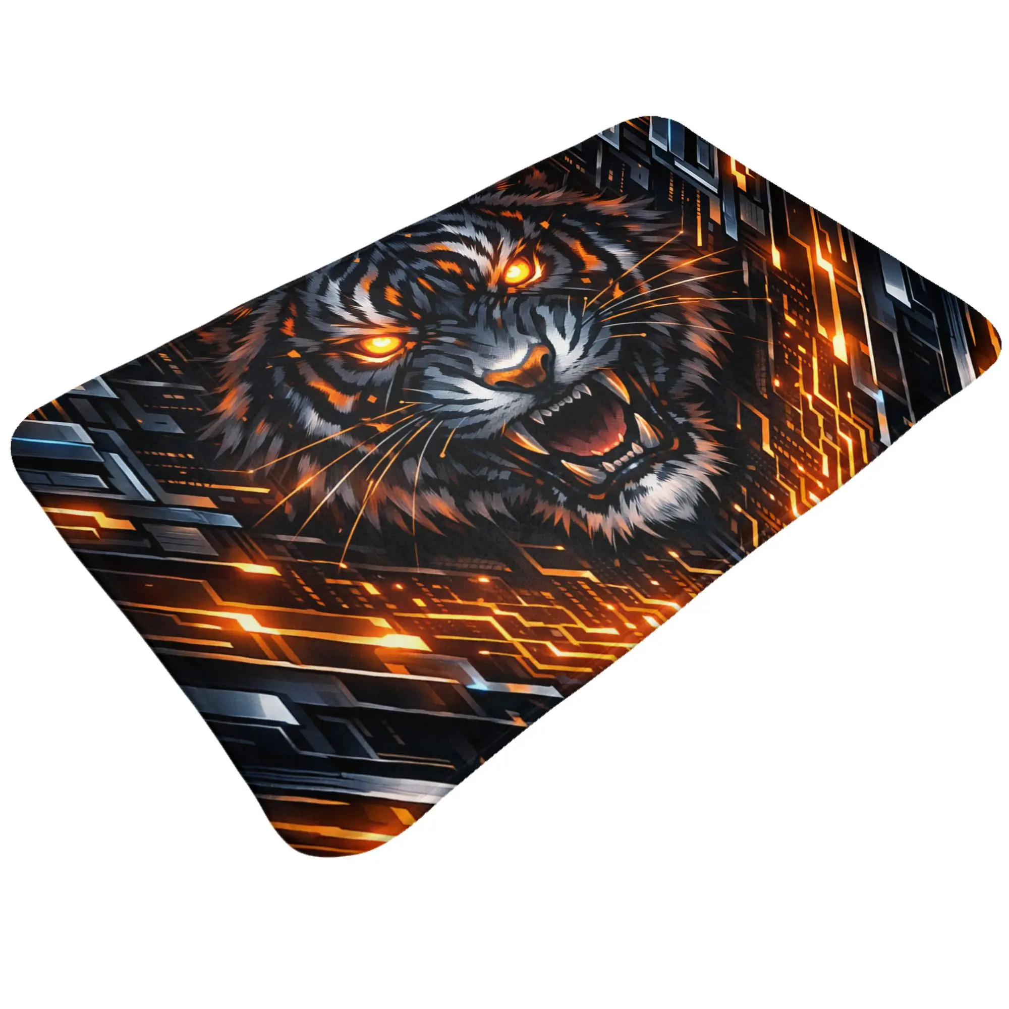 Cyber Mechanical Tiger Dark Sci‑Fi Art Non-slip Mat Kitchen  Absorbent Doormat Home Decor