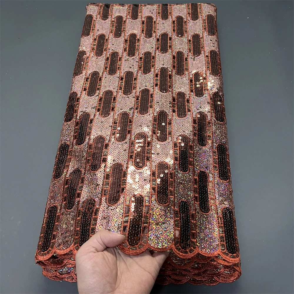 

Nigerian Sequins Tulle Lace Fabric High-Quality Embroidery African Net Cloth for Prom Dresses Beads 5 Yards 2025 PS0087