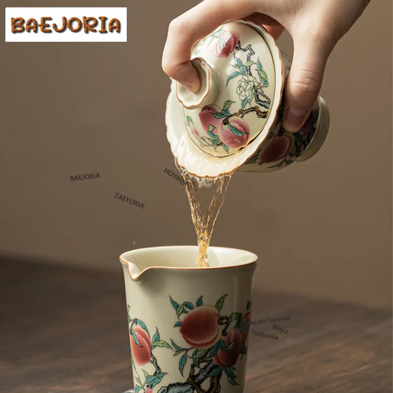 BAEJORIA 160ml Antique Ru Kiln Gaiwan Japanese Nine Peach Blossoms Mouth Tea Tureen Tea Maker Cover Bowl For Tea Equipment Gifts