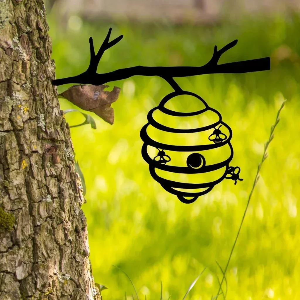 1pc Metal Add a Magical Touch to Your Garden with this 1pc Metal Bee Hive Stake Branch Goblin Silhouette Iron Art Decor
