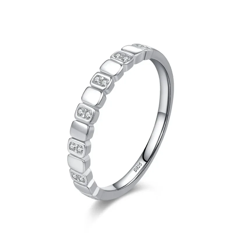 

New ModelsS925 Sterling Silver Geometric Ring for Women in Europe, America, Niche and Versatile Design with Diamond Inlay Simple