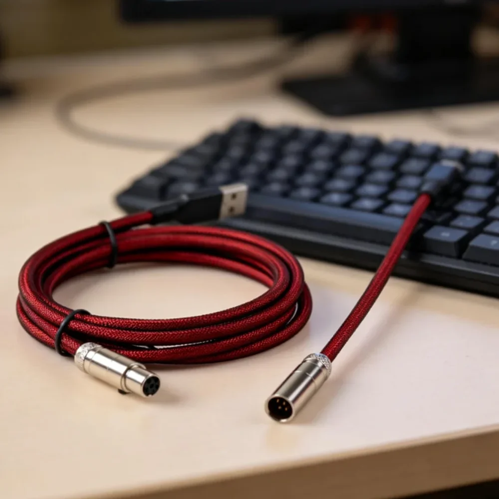 【LANO】 Type-C to USB Cable MINI XLR Detachable Metal Aviator Double Sleeved Wire Mechanical Keyboard Cable for Gaming Keyboard