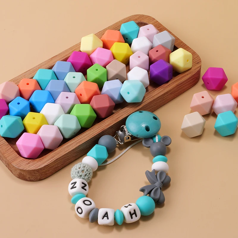 TYRY.HU 10pc Large Round Silicone Beads Hexagon Baby Teething Chew DIY Pacifier Chain Necklace Pendant Toys BPA Free 14/17/19MM