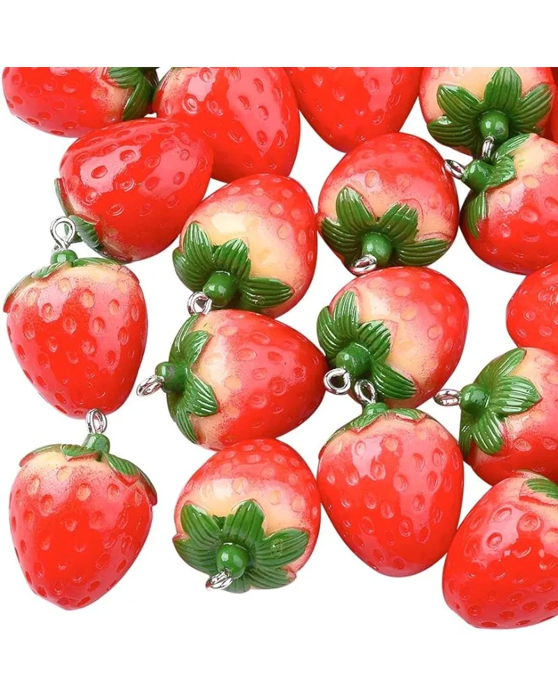 Strawberry Charms 10pcs Fruit Pendants Resin 3D Strawberry Charms Big Imitation Food Charms Hanging Ornament for Christmas Hall