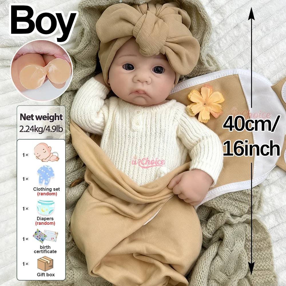 반짝반짝 빛나는 눈을 가진 부드러운 39cm 실리콘 리본 인형 소년, 부드러운 몸, 신생아 생일 선물, 사진 소품