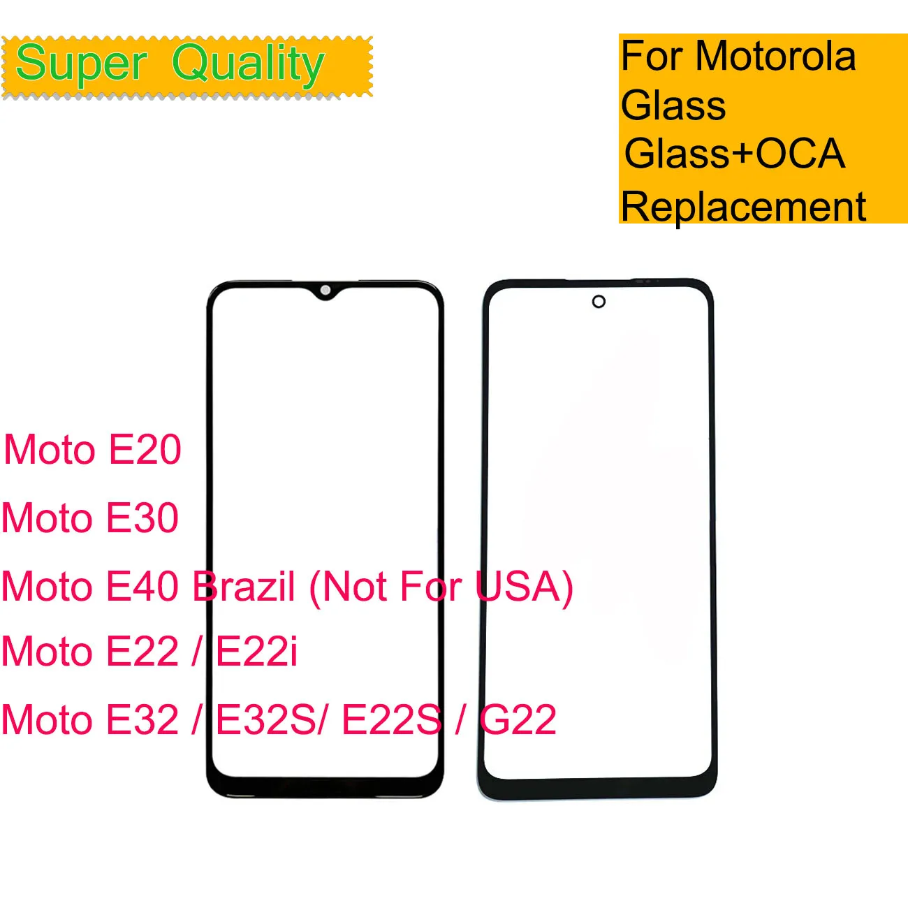 

For Motorola Moto E20 E30 E32 E32S E22S E22 E22i E40 Touch Screen Panel Front Outer Glass LCD Lens With OCA Glue Replacement