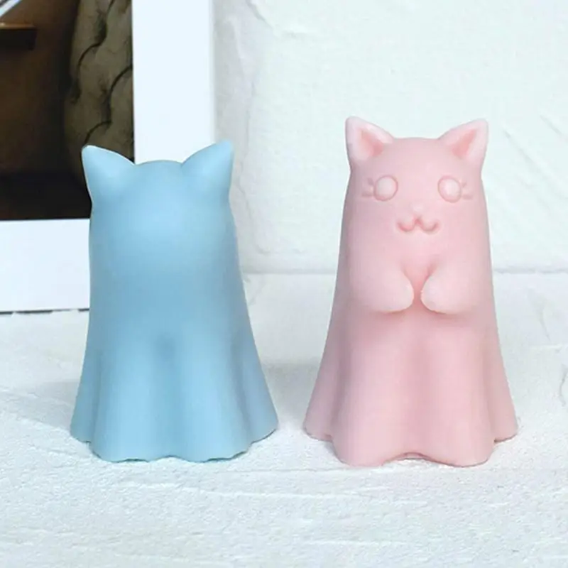 Halloween Cat Mold Ghost Cat Design Handmade Candle Making Mould 3D Animal Mold Silicone Animal Mold For Candle Making Animal