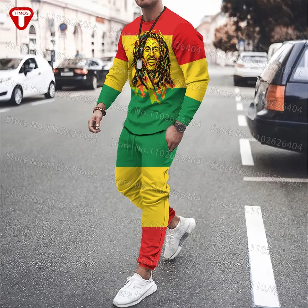 Bob Marley Tracksuit T-shirt Pants Men Women Large Casual Trend Long Sleeve Set Street Rock Two Piece Set