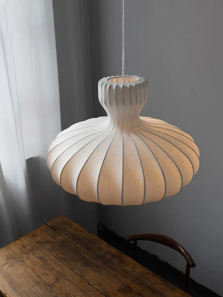 

Nordic Minimalist Silk Led Chandelier Wabi Sabi Living Room Bedroom Home Deco Pendant Lights Restaurant Bar Hanging Lamp Fixture