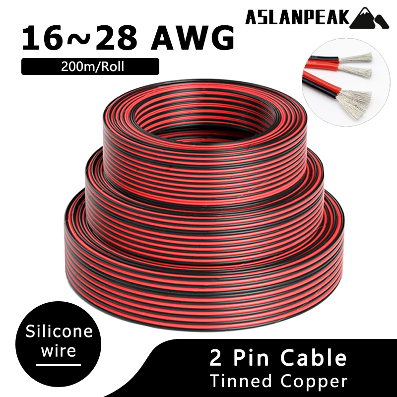 

200m/roll for sale 2pin Silicone wire 2 pin Silicone cable Black Red twin-core cable soft double wire Electric extension cable