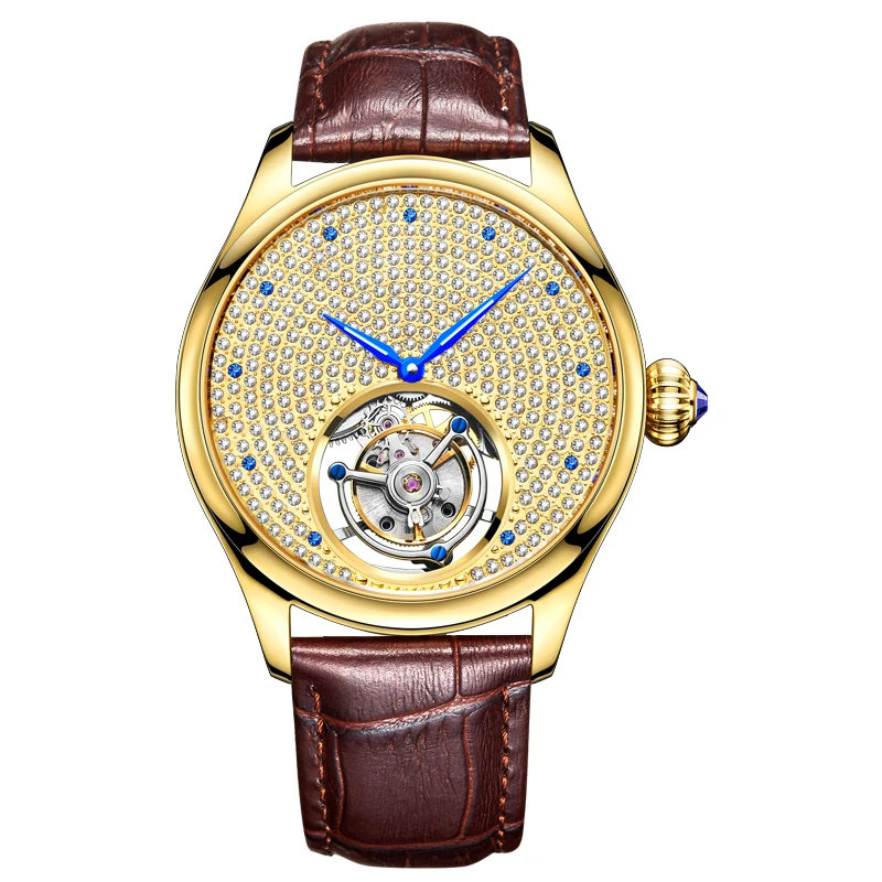 AESOP（manual 7012G）Men Tourbillon Watch The Starry Sky Skeleton Mechanical, Sapphire Mirror, Genuine Leather Strap