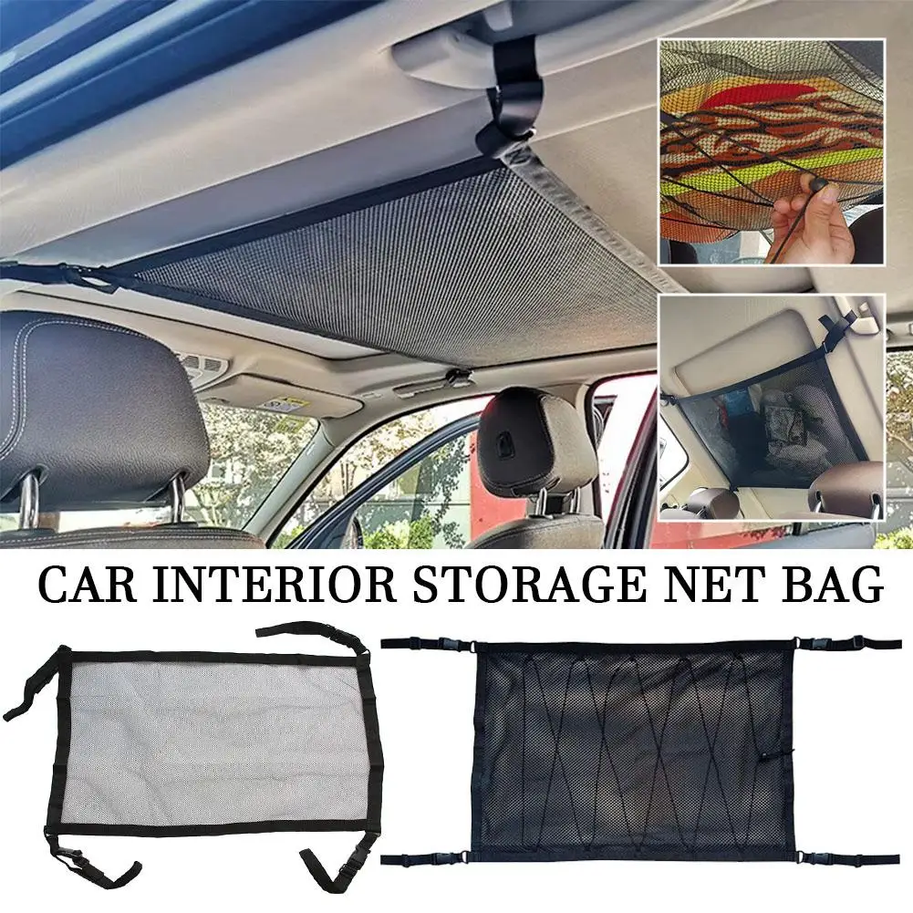 Double Zipper Suspension Car Roof Storage Box Net High And Easy Bag Installation Flexibility Car Storage Net Interior V2Q4