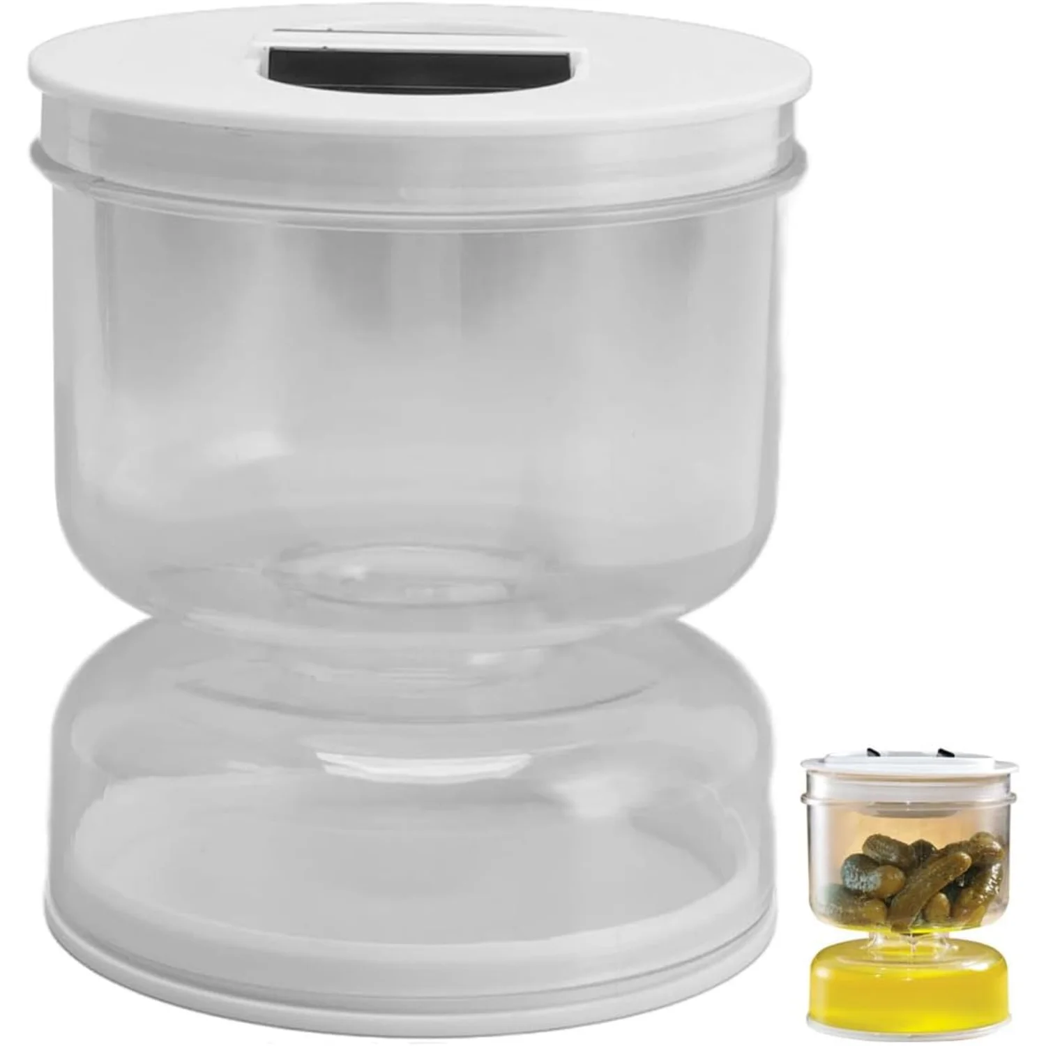 

Pickle and Olive Hourglass jar, Pickle Flip Jar Separated from Wet and Dry, Pickle Jar with Strainer Flip for Airtight Food