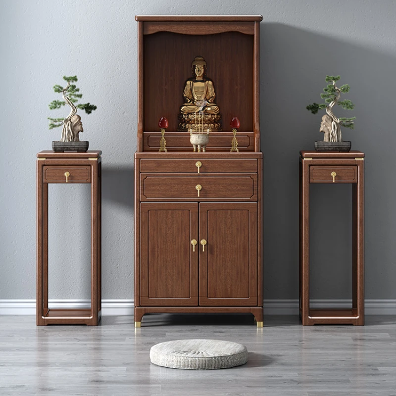 Buddha Niche with Door Altar Walnut Clothes Closet Buddha Shrine Guanyin Altar God of Wealth Altar Buddha Cabinet