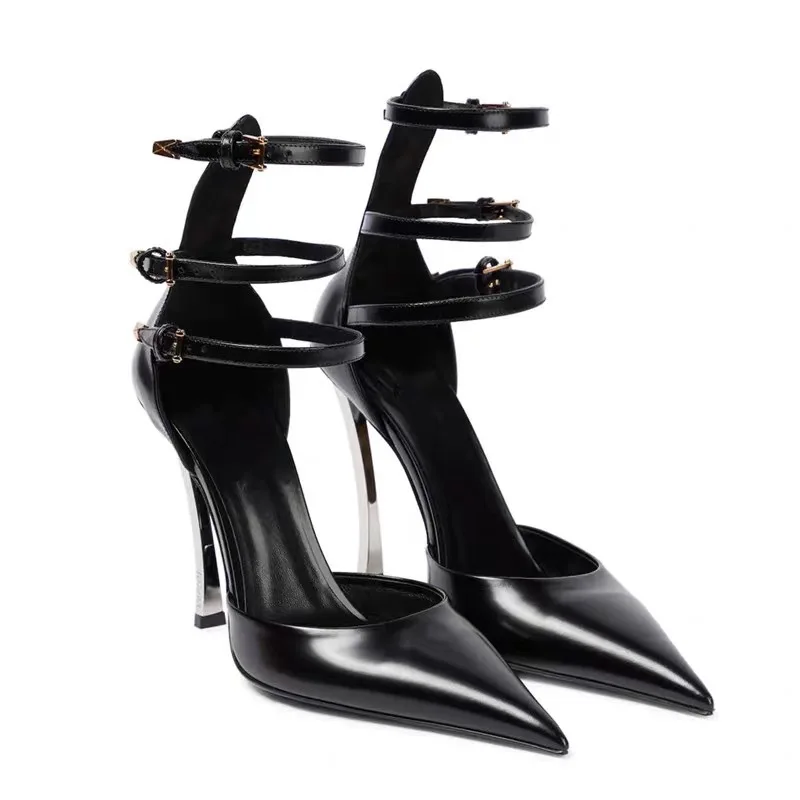 Single Shoes Sexy Super High Heels Metal Stiletto Heels Belt Buckle Toe High Heels Shallow Mouth Sandals Good Quality Shoes