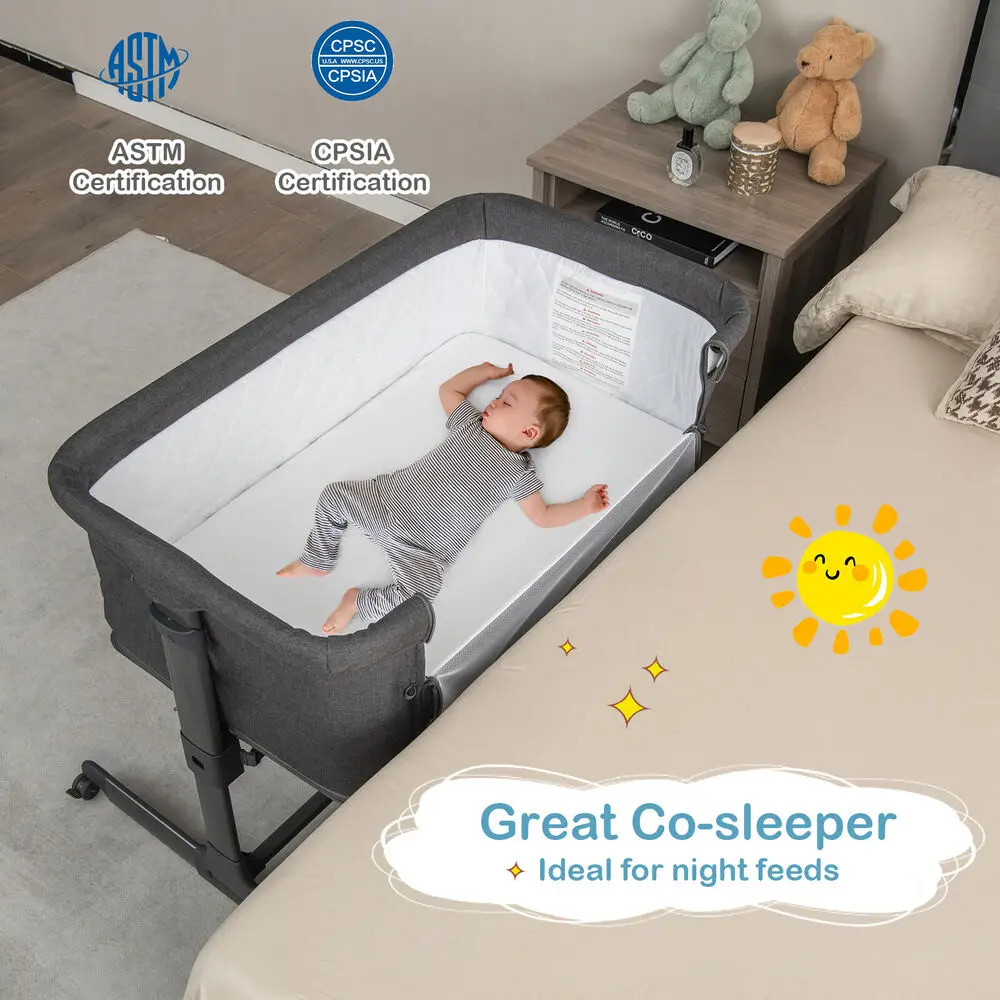 Babyjoy 3 em 1 berço do bebê & cabeceira sleeper com colchão ajustável portátil playard