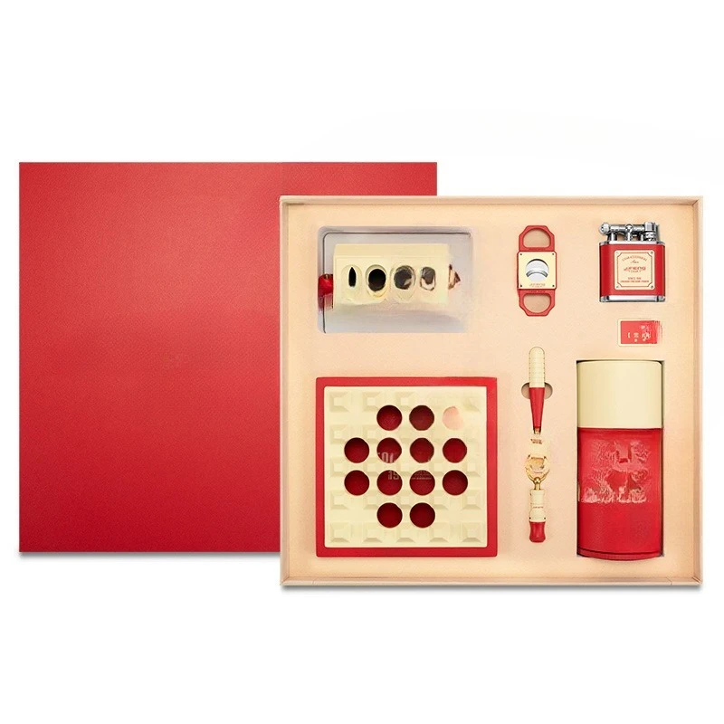 Cigar Cutter Lighter Ashtray Cigar Drill Cigar Holder Six-piece Red Gift Set