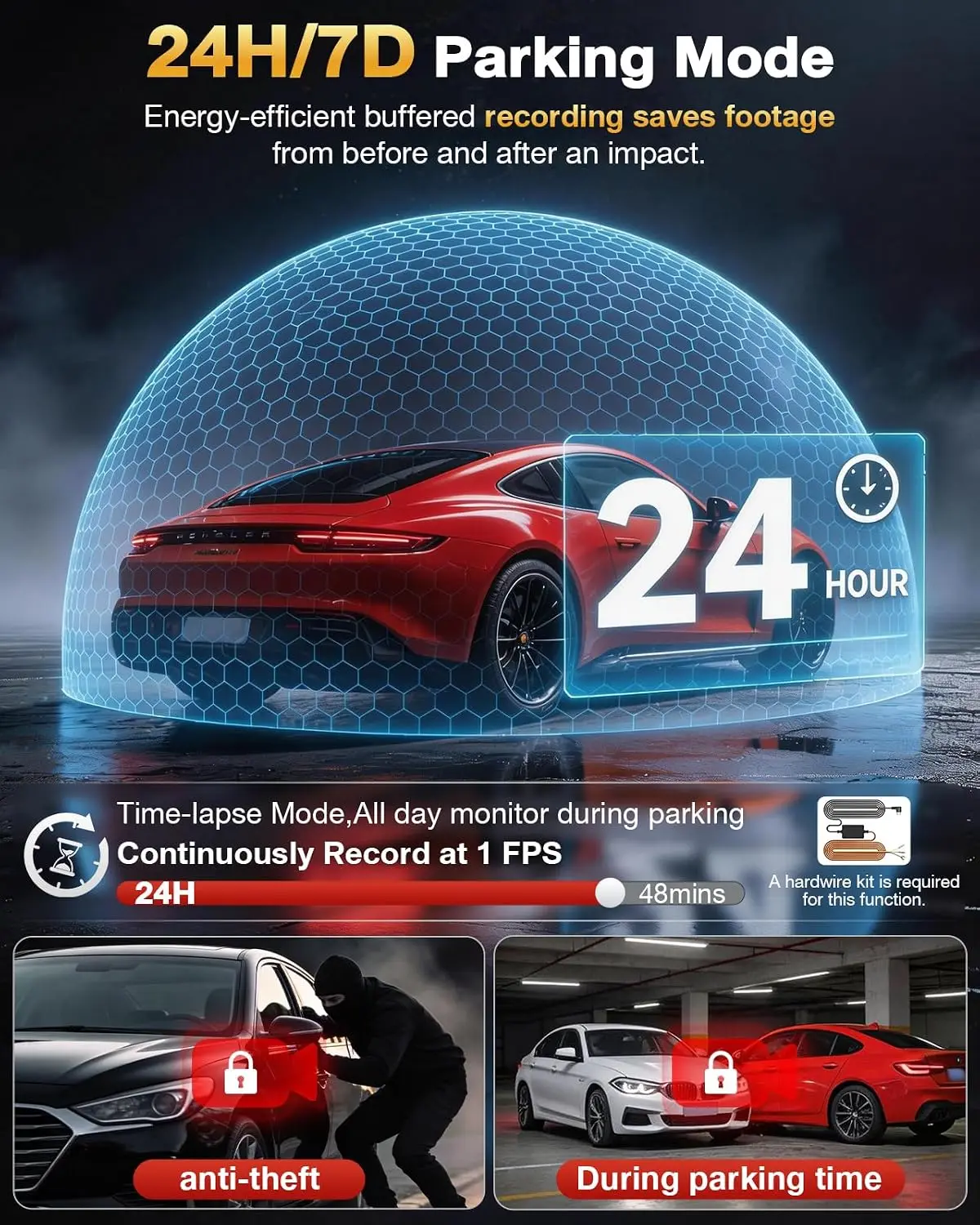 4 Channel 360 Dash Cam 4K Front 1080P Rear Left Right 5GHz WiFi 30MBs 128GB SD Card Voice Control APP GPS 3 Inch IPS Screen Nigh