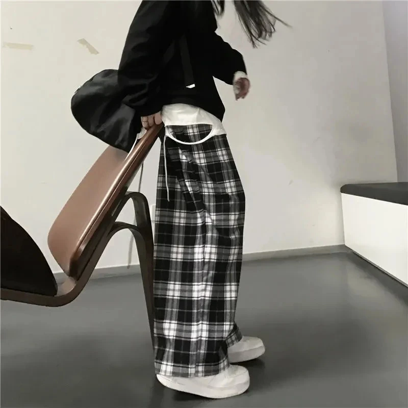 Retro Casual Black Long Sleeved T-shirt Pants, Loose Pants, Street Hip-Hop Pants, Y2K