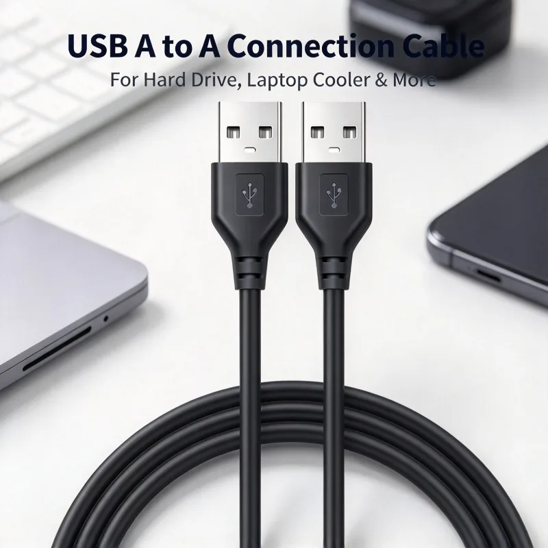 USB 2.0 Dual USB A Male Cable High Speed Data Sync Charging Cord Male to Male USB Wire for Laptop Cooler External Hard Disk