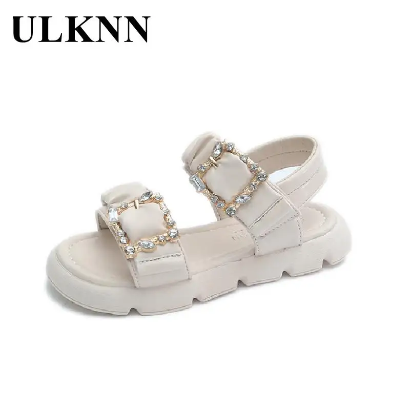 Girls Roman Sandals 2023 Summer Children's Beige Roman Shoes Kid's Soft Fashion Shoes Stundents Flat Beach Shoes Beading Shoe