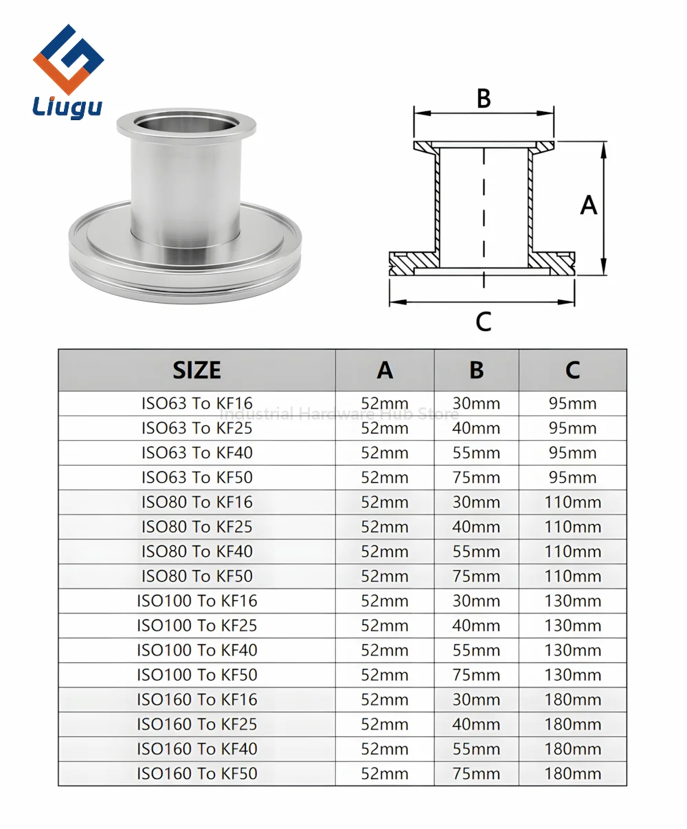 ISO-zu-KF-Vakuum-Reduzieradapter aus Edelstahl 304, ISO63/80/100/160 auf KF16/25/40/50, Vakuumanschluss für Vakuumsysteme – Detail 12