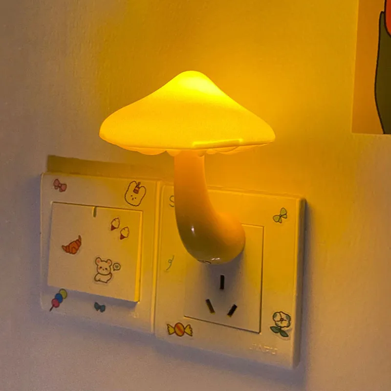 Cute Mushroom Atmosphere Lamp LED US  EU Plug Night Light Control Induction Energy Saving Wall Lamps Bedroom Bedside Decor Light