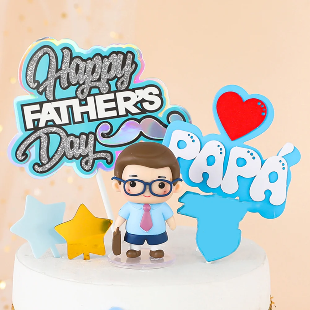 2 Pcs Cake Decoration Father's Day Ornaments Cupcake Toppers Birthday Party Supplies Polymer Clay Decorations Dad