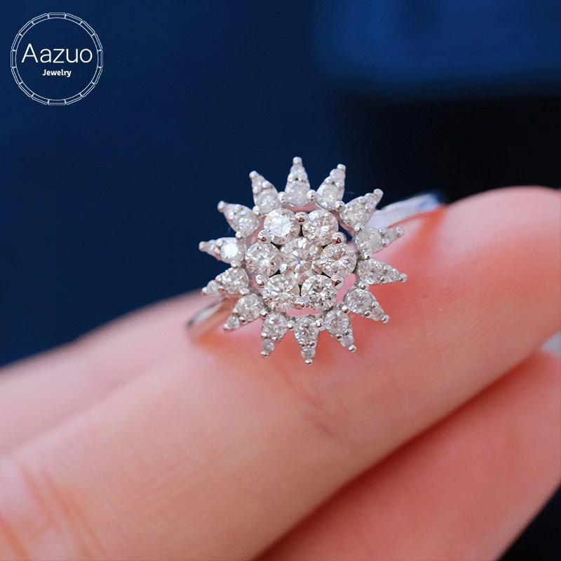 

Aazuo Engagement Jewerly 18K White Diamonds 0.85ct 18K Solid Gold Sun Flower Rings Upscale Trendy Senior Party Fine Jewelry