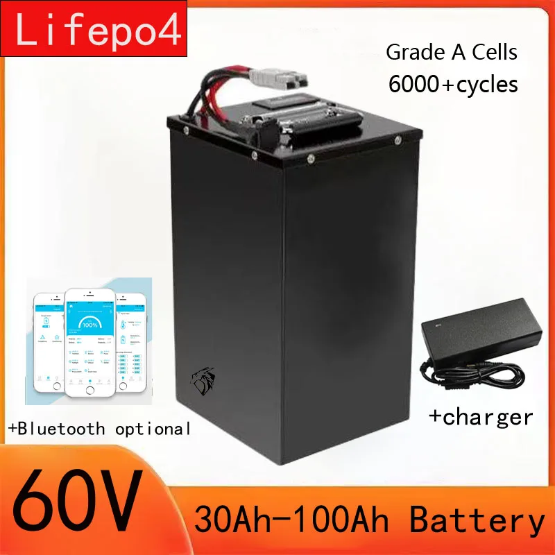 

60V 30Ah Battery 40Ah 50Ah 60Ah 70Ah 80Ah 90Ah 100Ah Lithium Lifepo4 For 1800W 3000W Two-Wheeler Four Wheeler Golf Cart RV
