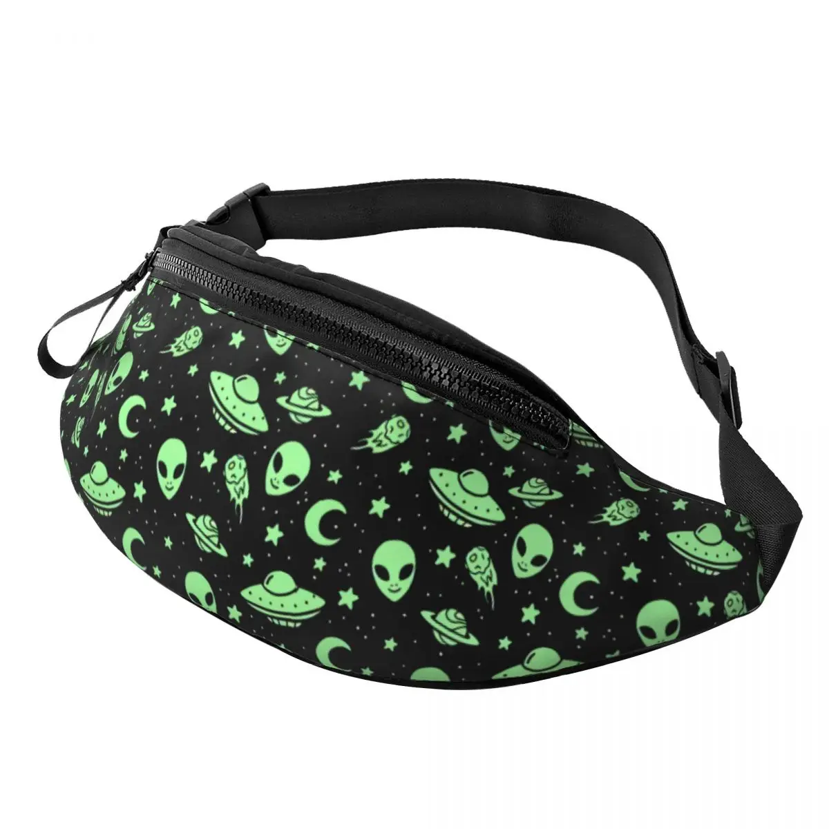 

Green Alien UFO Moon Fanny Bag Customized Crossbody Waist Pack Women Men Cycling Camping Phone Money Pouch