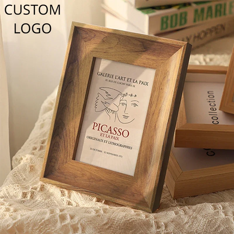 

Wooden Customized LOGO Photo Frame 5 6 7 8 10 Inches Laer Engrave Wood Photograph Display Personalized Picture Decoration