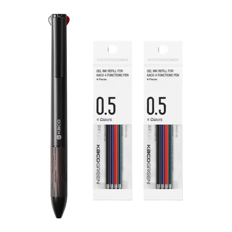 KACO Easy 3 in 1 Wooden&Grip Metal Pen,0.5mm Black Red/Mechanical Pencil Multi-purpose Pen For Writing,Highlight the key points
