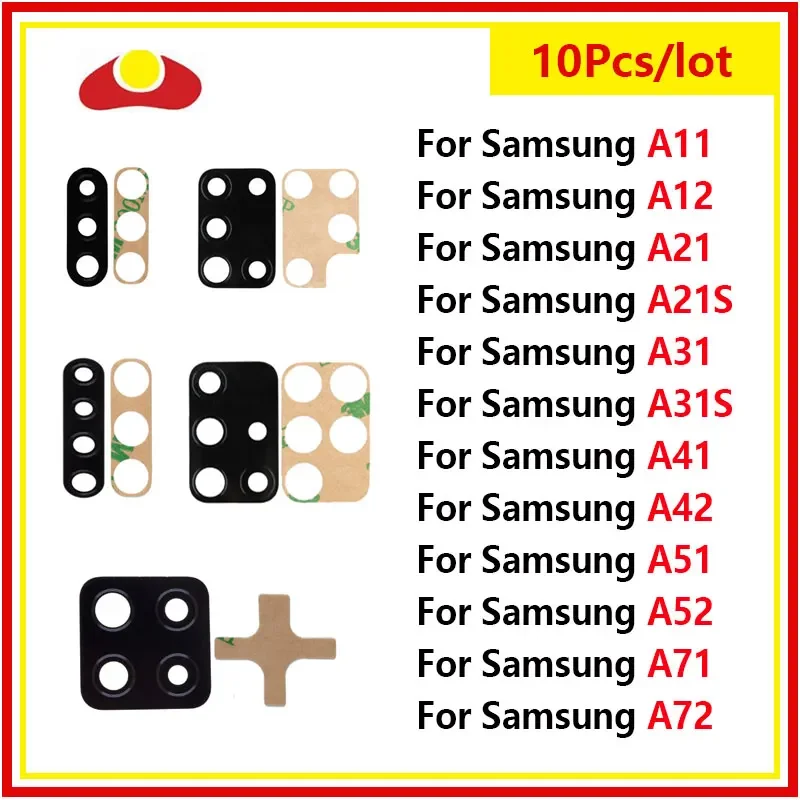 10Pcs Camera Glass Lens For Samsung A72 A71 A52 A51 A42 A41 A31S A31 A21S A21 A12 A11 Rear Back Camea Lens With Sticker Part