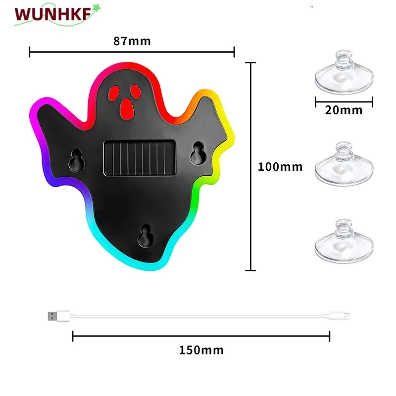 Car Rear Windshield Dynamic  Decorative Expression Light,Solar LED Car Ghost Pattern Ambient Light,Halloween Decoration Light