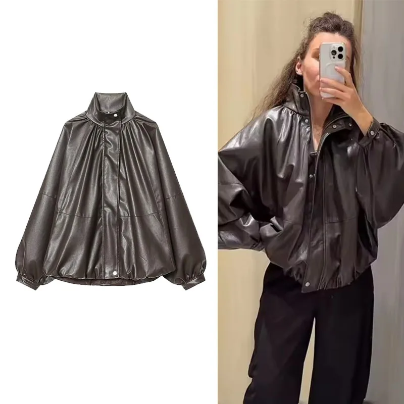 

Women's Jacket Autumn 2025 New Fashion Leather Bomber Jackets For Women Long Sleeve Coat High Street Casual New Outerwear