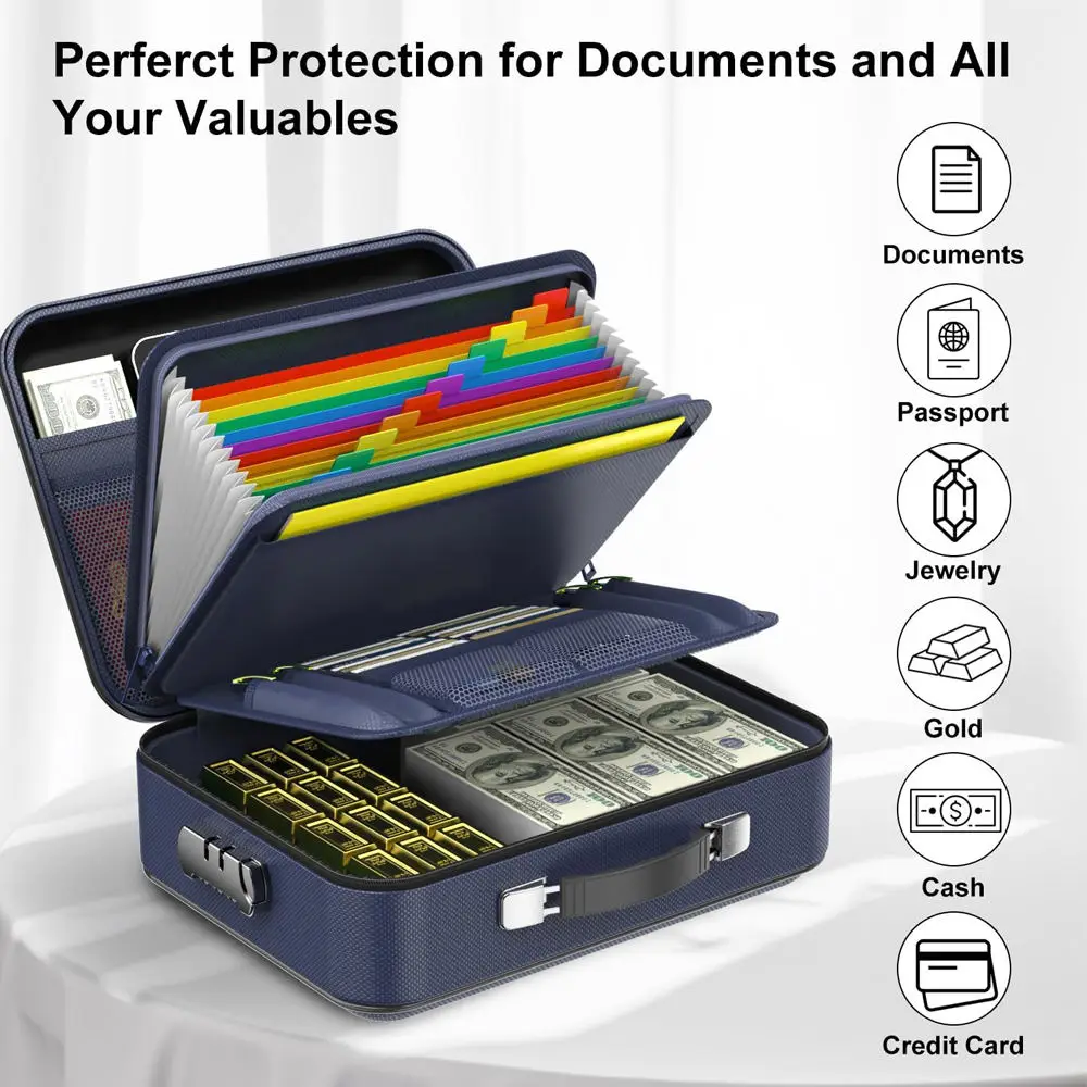 Portable Portable Waterproof Fireproof Hard Shell Multifunctional Data Accounting Certificate Office Document Storage File Box