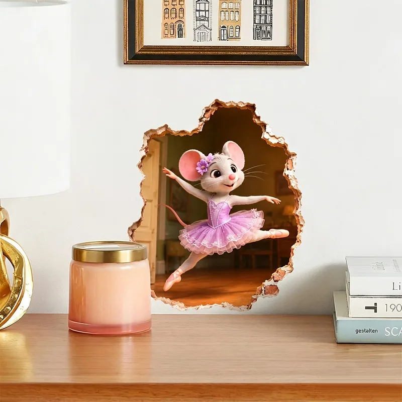 VIKAMA Mouse Writing Fireplace Wall Sticker Xmas Warm Cozy Self-Adhesive Decor for Living Room Bedroom Dorm