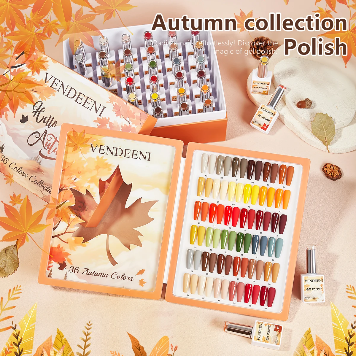 Vendeeni Hot Popular Fall Winter Nail Gel Polish Collection 36color Set TPO HEMA Free OEM High Pigment Autumn Gel Nail Polish