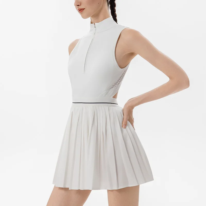 Falda deportiva antiligera con cremallera frontal, falda de tenis para correr, fitness, vestido plisado transpirable hueco, conjunto de gimnasio para mujer