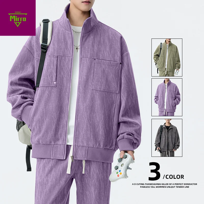 

【Mirrordust】Autumn New Large Size Loose Casual Jacket for Men Stand Collar Korean Trend Streetwear JacketM-8XL
