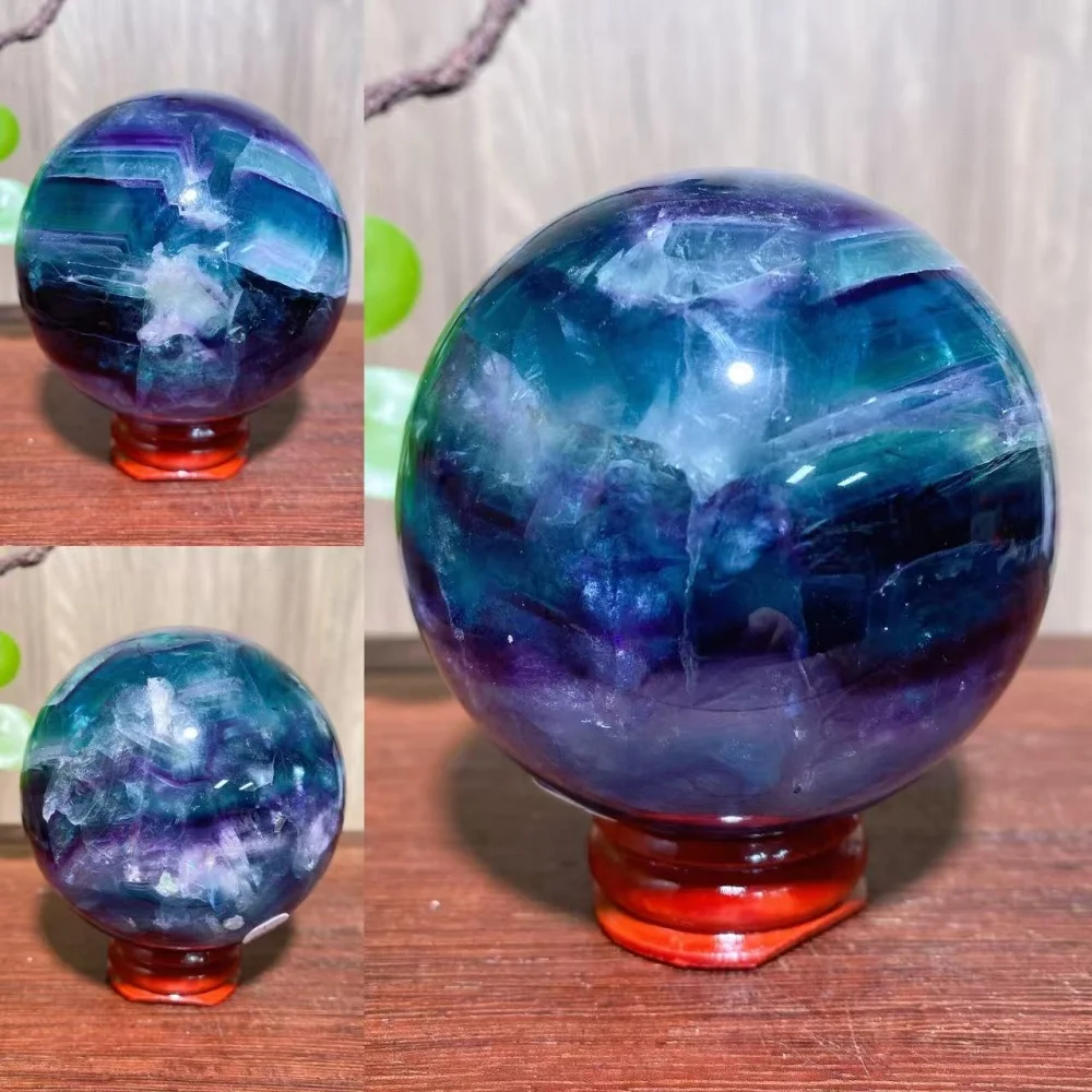 1PC Natural Blue Green Purple Rainbow Fluorite Sphere Stone Magical Healing Crystal Reiki Energy Home Decor Ornaments Gifts