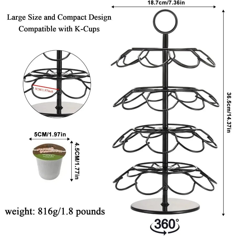 منظم حامل كبسولات القهوة الدائرية للتخزين الفعال والوصول السهل مصمم للاستخدام حتى 36 كوبًا، مثاليًا لـ