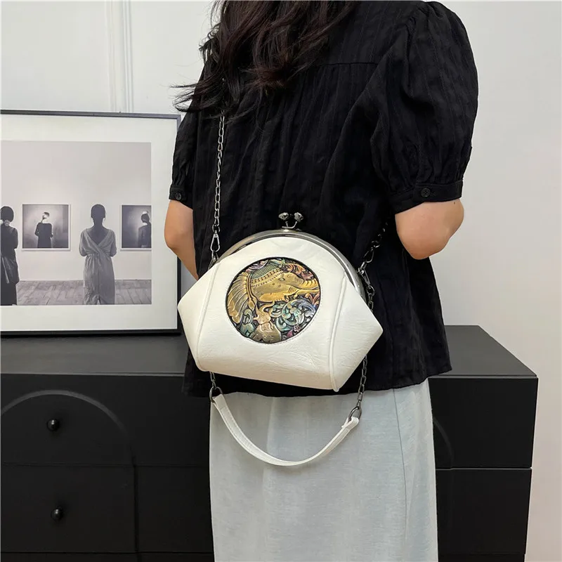 

Fashionable Retro Appliques Shoulder Bag Luxurious Design Women's Clip Handbags Synthetic Leather Contrast Color Crossbody Bags