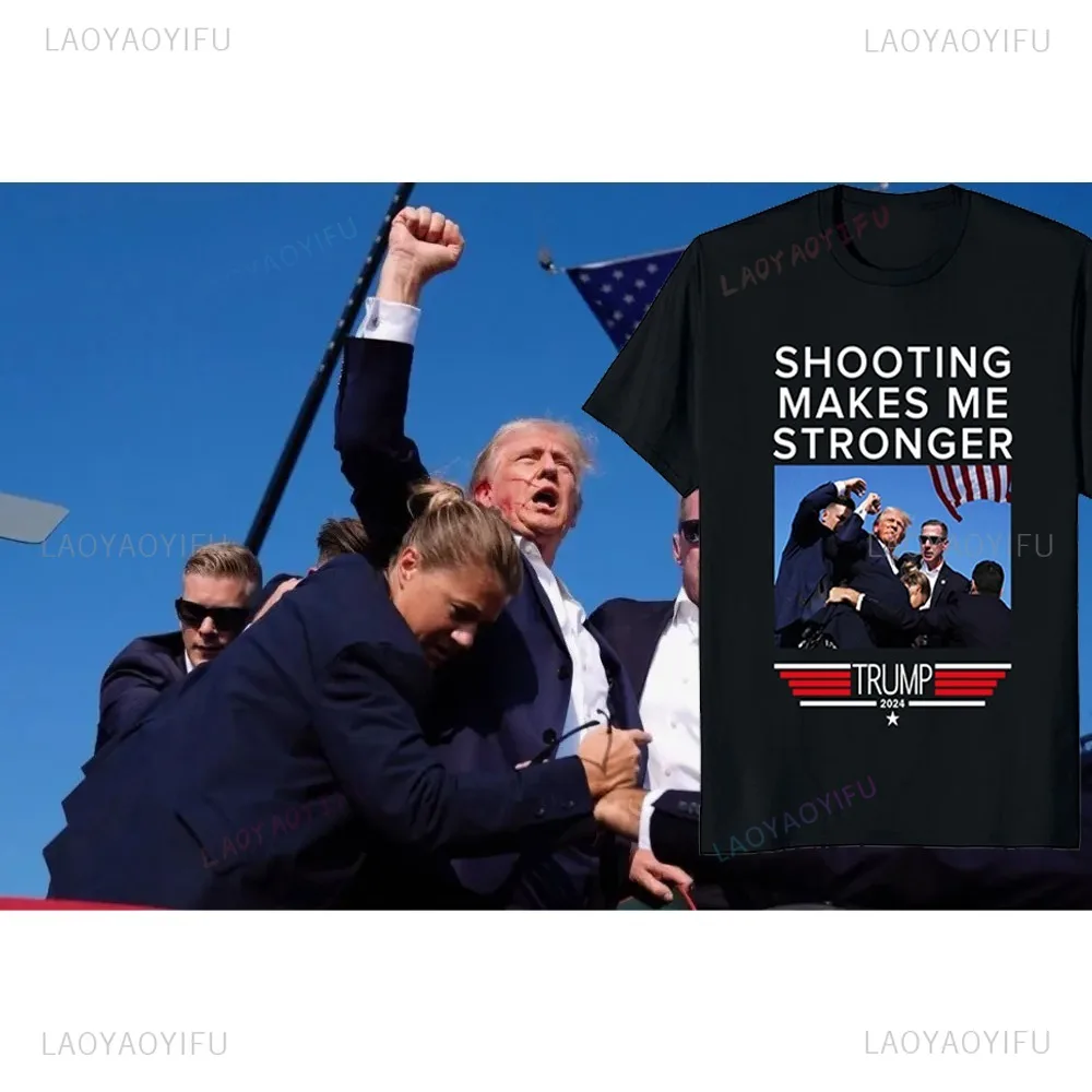 MAGA Trump 2024 American Flag Cotton We The People TShirt Shooting Makes Me Stronger T-shirt Make America Great Again Tees