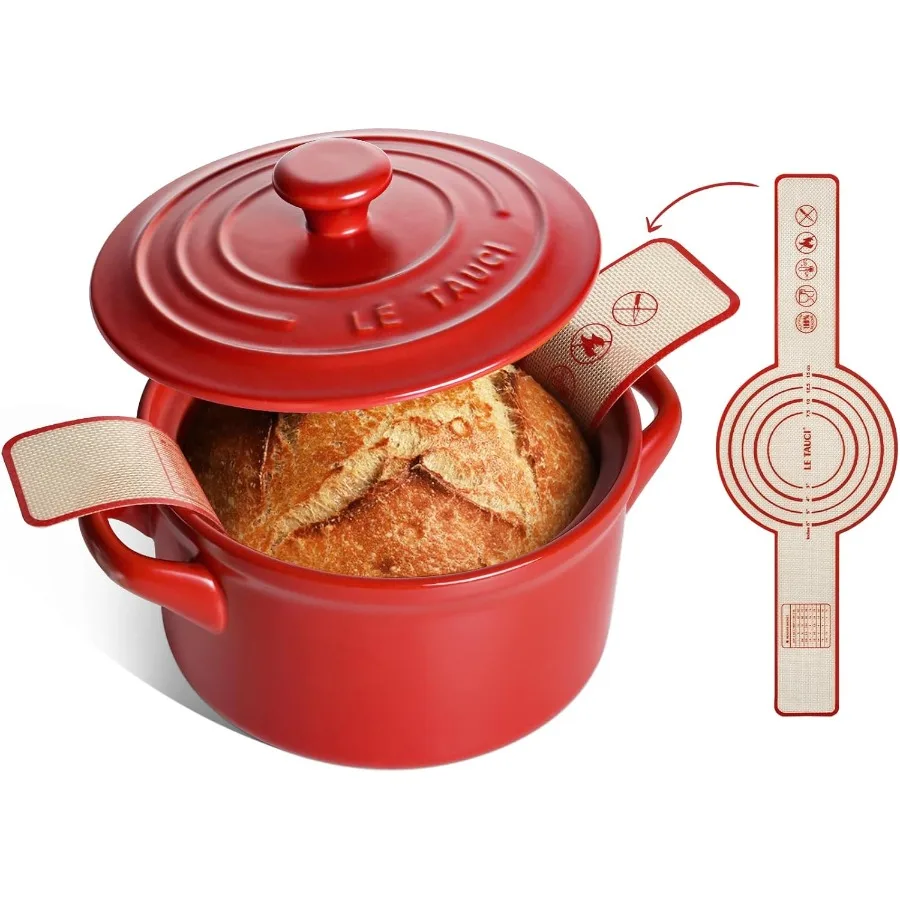 

3 qt Ceramic Dutch Oven for Bread Baking with Silicone Sling Lightweight NonToxic No Seasoning Needed Oven Microwave Dishwasher