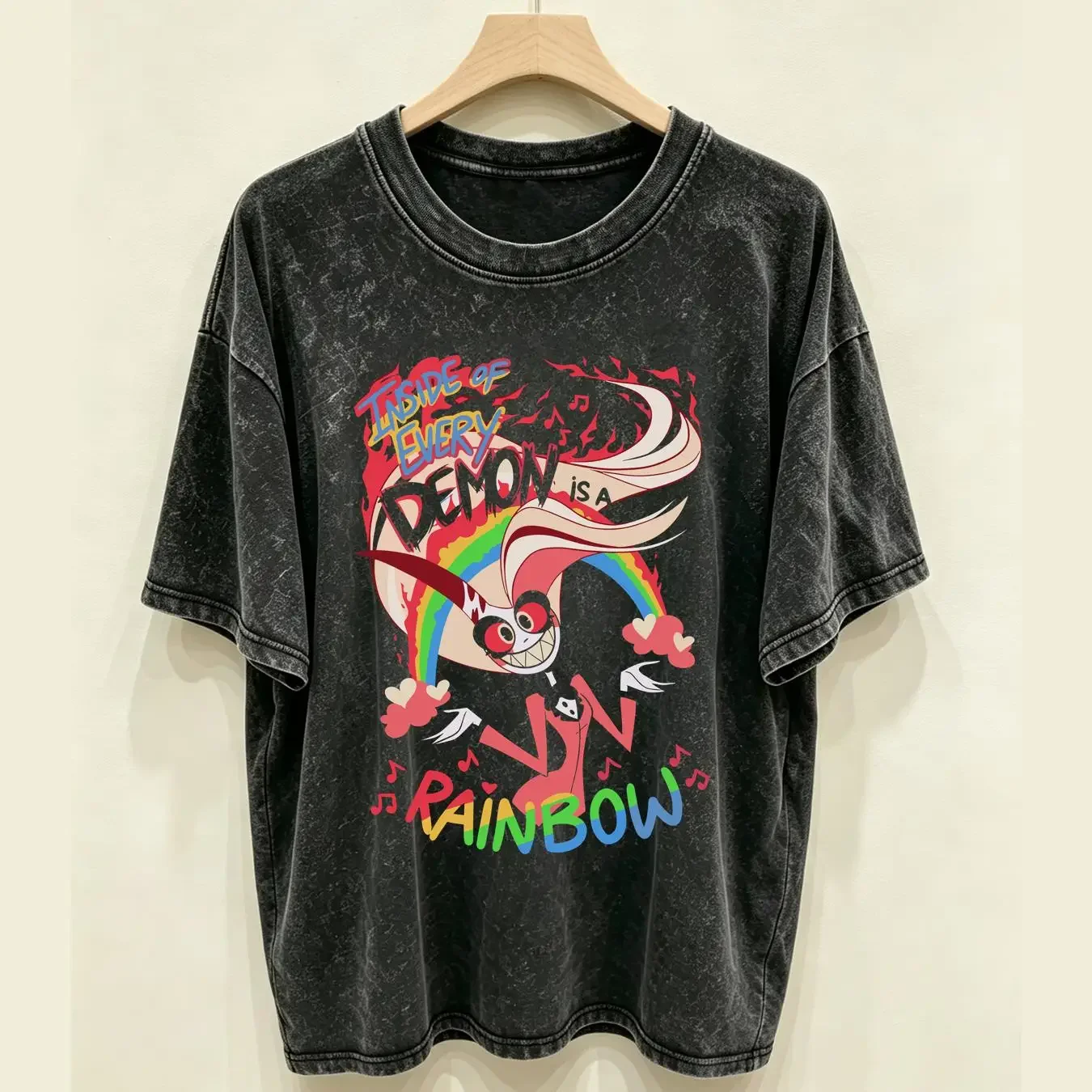 washed T Shirt Inside of Every Demon is a Rainbow 5XL NWOT long or short sleeves vintage Washed Versatile Top For Everyday Wear