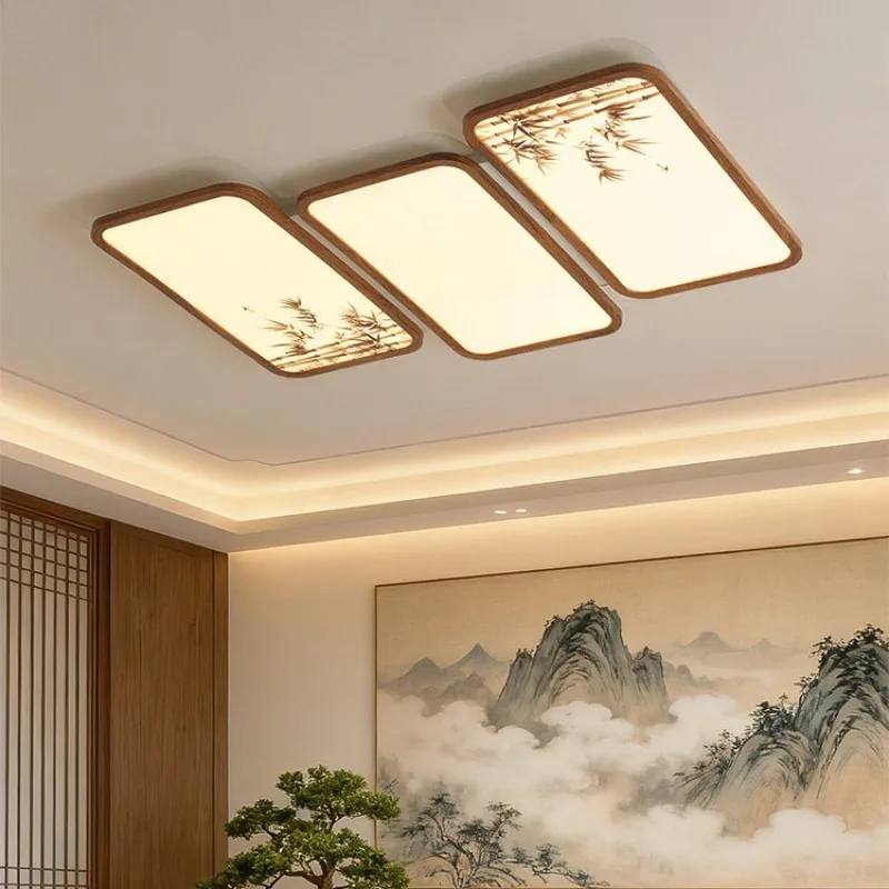 

Song Dynasty aesthetic ink printing bedroom ceiling lamp creative bamboo rhyme retro zen walnut color master bedroom ceiling lam