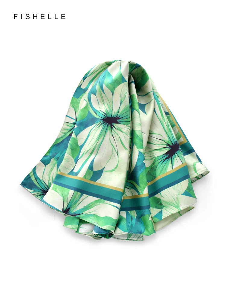 

Green Flowers 100% Natural Silk Scarf Women Twill Shawl Wrap Bandana Hijab Luxury Gifts Headband Square Kerchief 90CM
